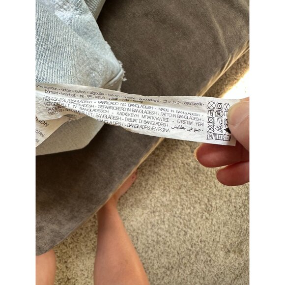 Zara Light Blue Distressed Denim Button-Up Shirt Relaxed‎ Fit L Cotton Jacket - Picture 6 of 6